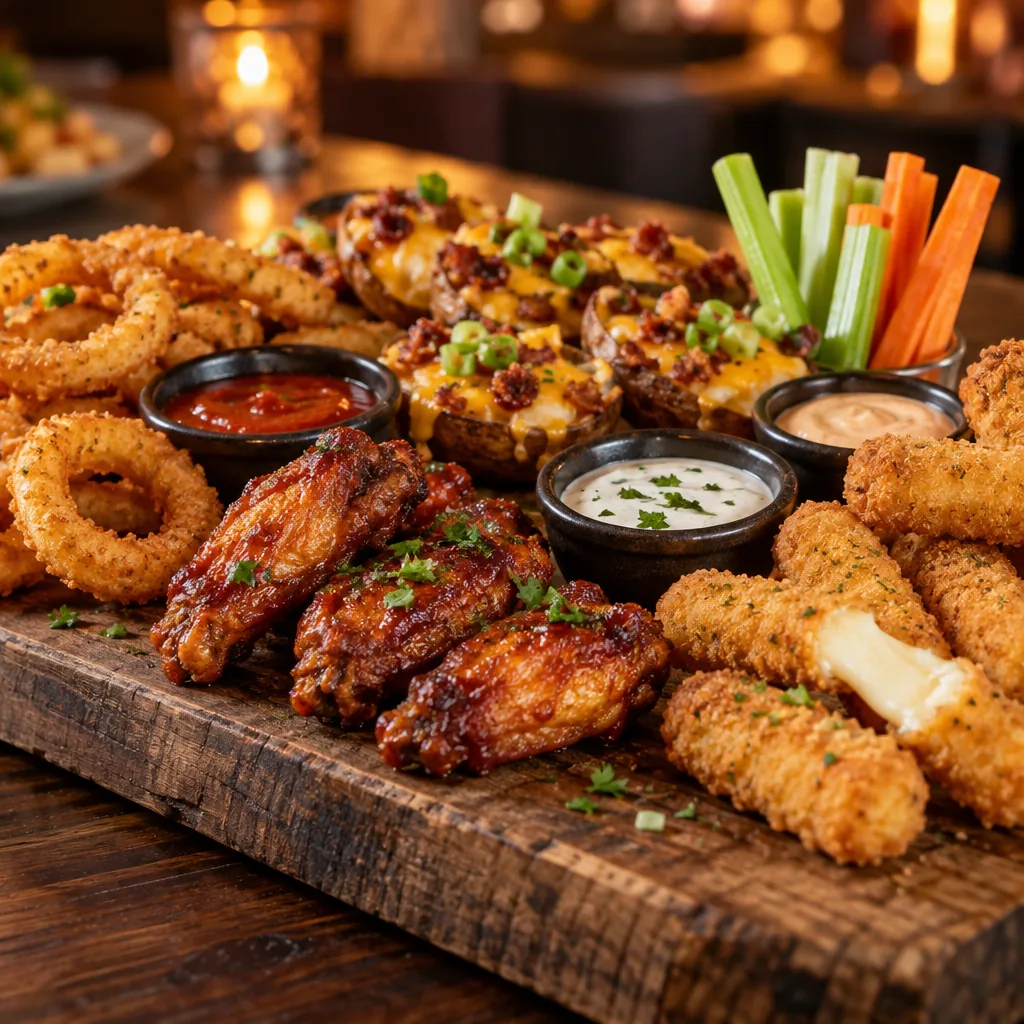 Illustration of shared appetizer plates on a restaurant table