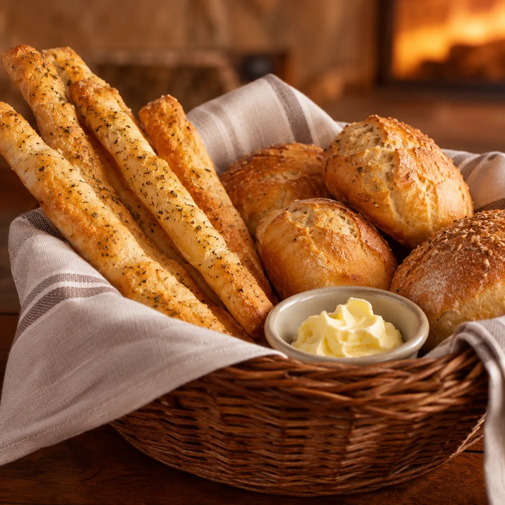 Illustration of a basket of fresh bread rolls