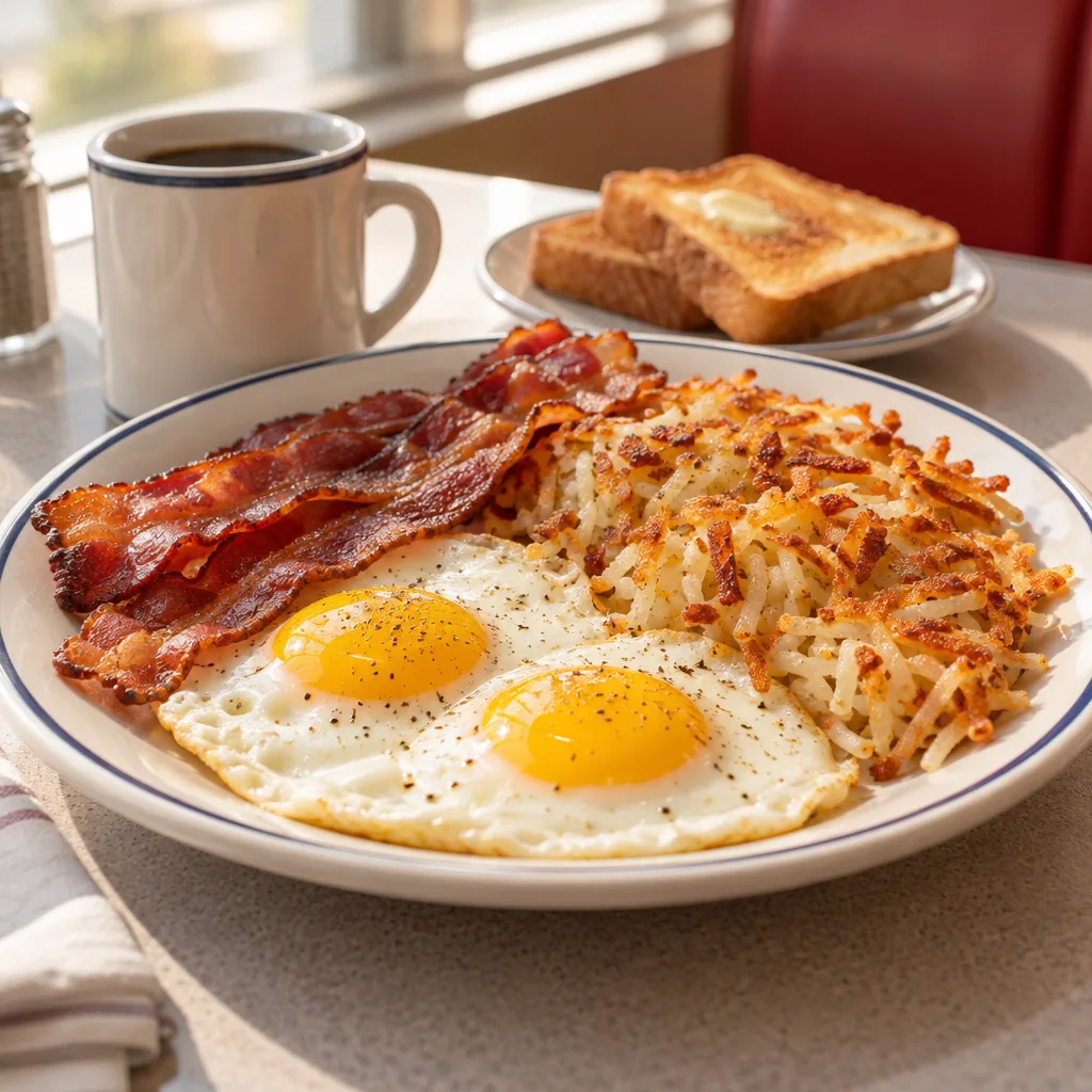 Illustration of a breakfast plate with eggs and toast