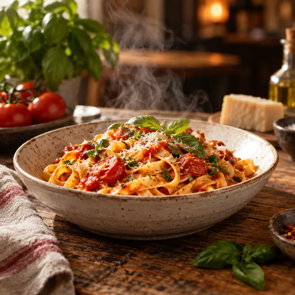 Illustration of a plate of pasta with sauce
