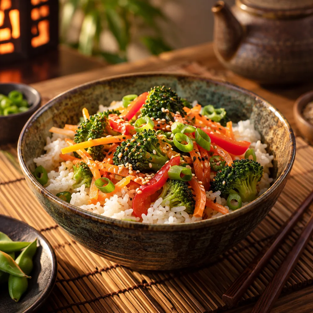 Illustration of a bowl of rice with garnish
