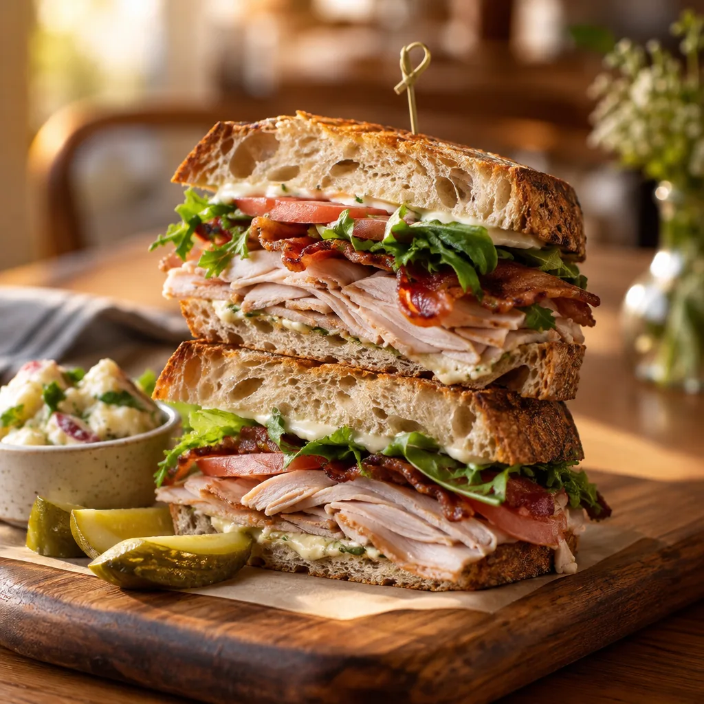 Illustration of a stacked sandwich on a plate